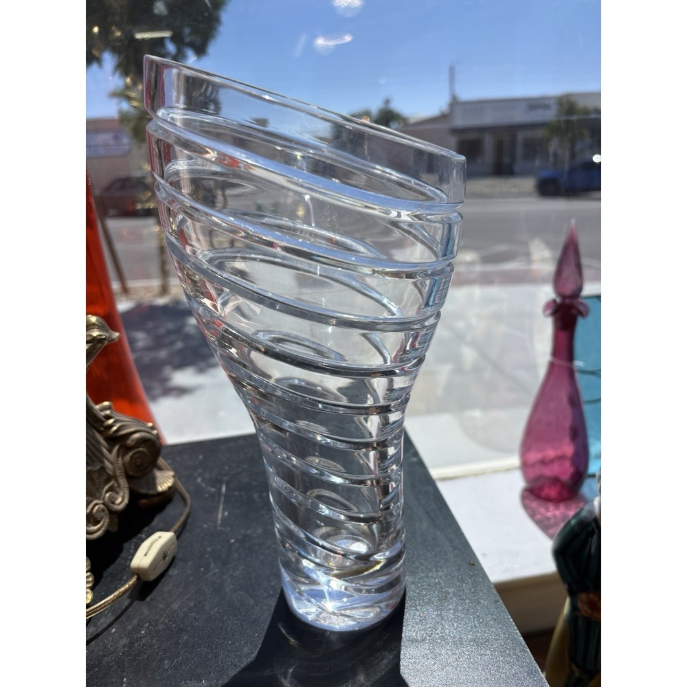 Nambe Crystal Glass Vase Bopp Comet Karim Rashid Optic Spiral Swirl Whimsical